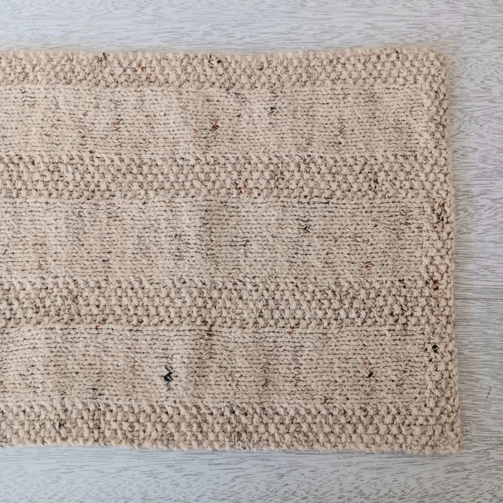 Hand Crafted Handknit Oatmeal Textured Stripe Cotton Blend Short Table Runner